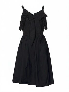 Batsheva Black Eyelet Midi Dress with Bow